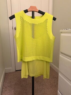Trina Turk 2 piece Neon Yellow Sleeveless Layered Mesh with silk cami- Small